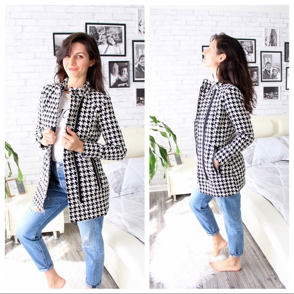 Houndstooth Zip Coat NWOT Black & White - Picture 3 of 9